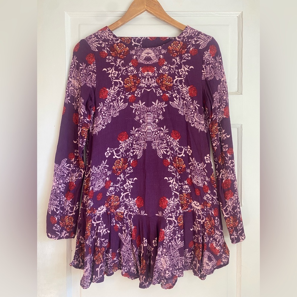 Free People Tunic: Floral Purple - Size XS